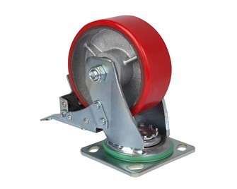 Большегрузное колесо с полиуретановой шинкой С-4102-DUS поворотное, с тормозом, г/п 600 кг 295